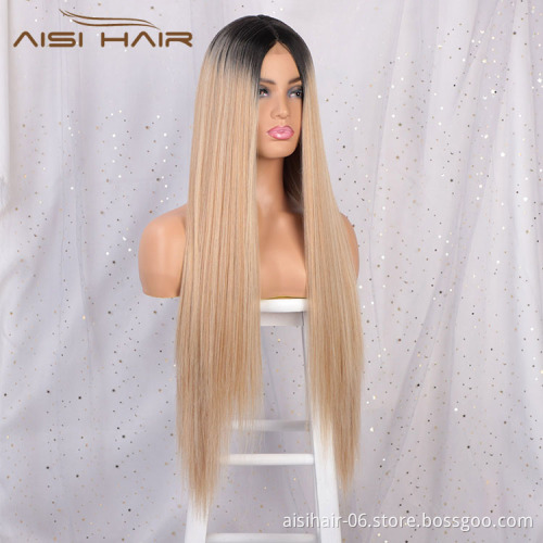 Aisi Hair Cheap Wholesale Vendor 613 Long Silky Straight Natural Wave Ombre Blonde Wig For Black Women Synthetic Hair Wigs